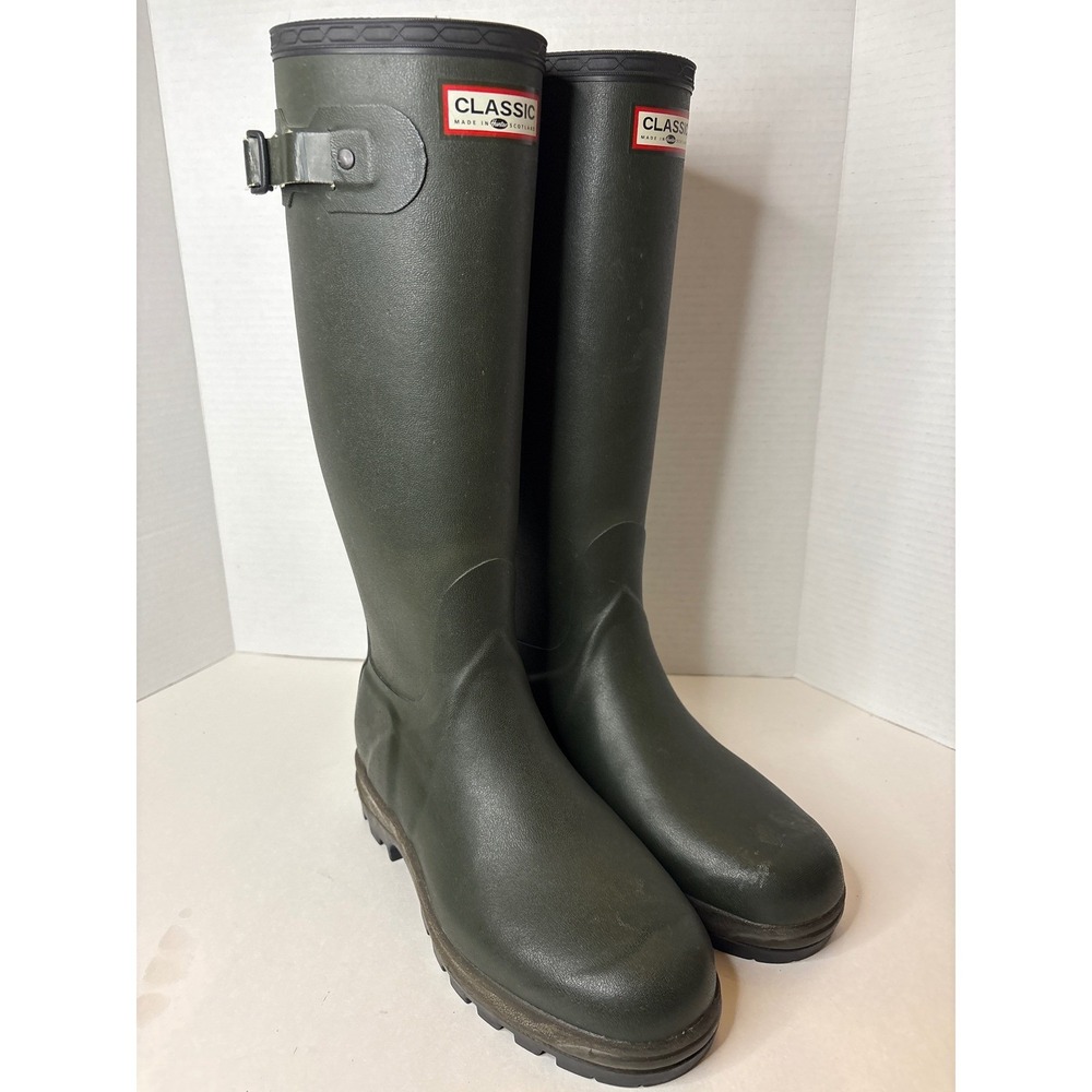 Hunter Classic Rain Boots Mens 8 Green Rubber Made In Scotland Wellington Tall